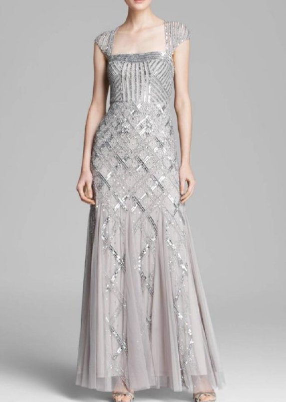 画像1: ドラマ【プリティリトルライヤーズ使用】Adrianna Papell　　　cap sleeve beaded dress　プラチナ (1)