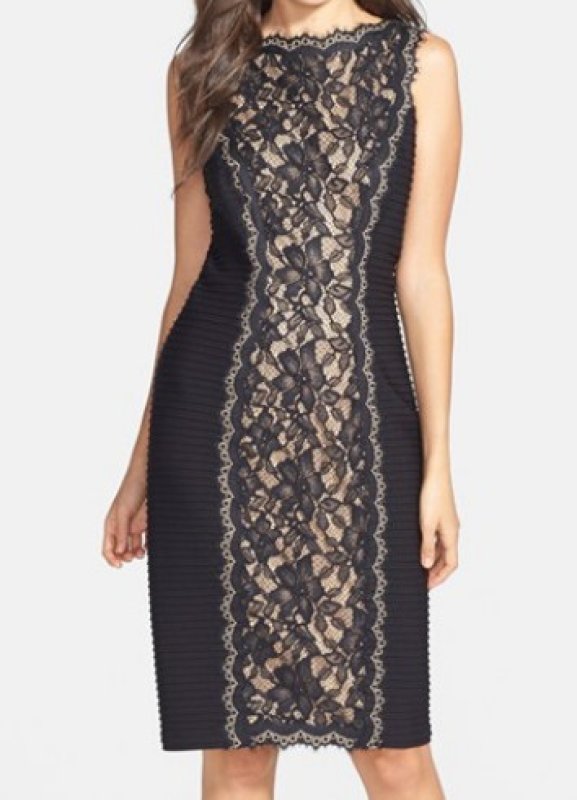 画像1: 【浅野ゆう子さんご着用】Tadashi Shoji     Lace & Pintuck Jersey Sheath Dressブラック  (1)