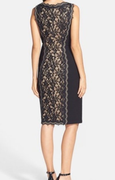 画像1: 【浅野ゆう子さんご着用】Tadashi Shoji     Lace & Pintuck Jersey Sheath Dressブラック 
