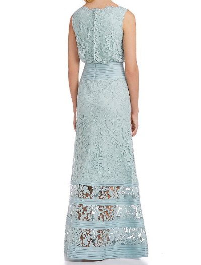 画像1: Tadashi Shoji    Lace Banded-Waist Gown　ブルー系