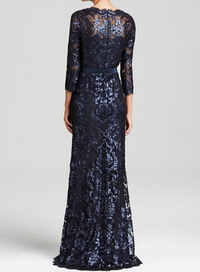 画像1: Tadashi Shoji   Lace Bow-Waist Gown   ネイビー