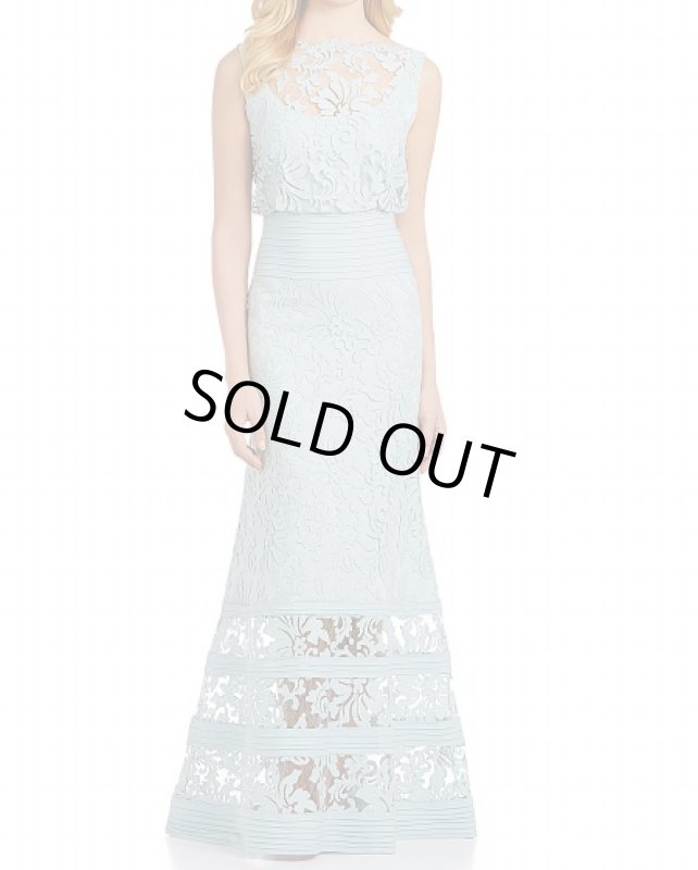 画像1: Tadashi Shoji    Lace Banded-Waist Gown　ブルー系 (1)