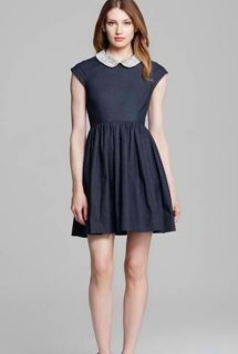 kate spade denim kimberly dress $548 Kate Spade Kimberly Peter Pan Rhinestone Crystal Collar Denim Dress Sz  0 NW