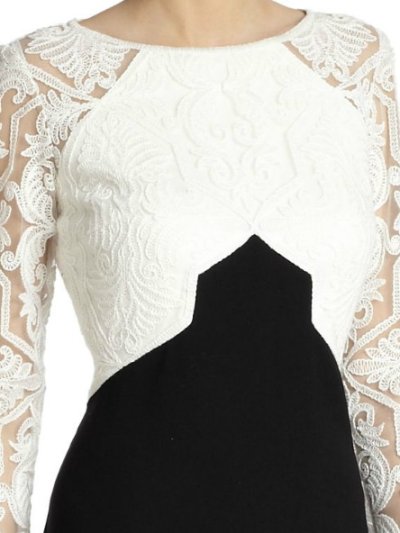 画像1: Tadashi Shoji　　　Embroidered Colorblock Gown　ブラック