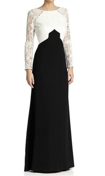 画像1: Tadashi Shoji　　　Embroidered Colorblock Gown　ブラック (1)