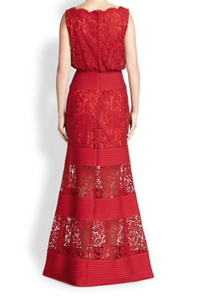 画像2: Tadashi Shoji    Lace Banded-Waist Gown　レッド系