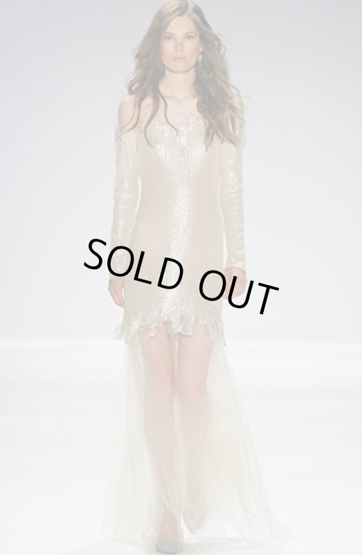 画像1: 【ニーナ・ドブレフご愛用】Tadashi Shoji  　Sequin Sleeve Illusion Gown　ラテ (1)