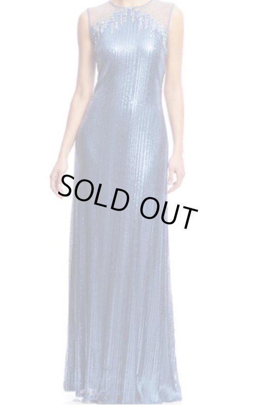 画像1: 【北川景子さんご着用】Tadashi Shoji  　Allover Sequin Illusion Neckline Gown ブルー系  (1)