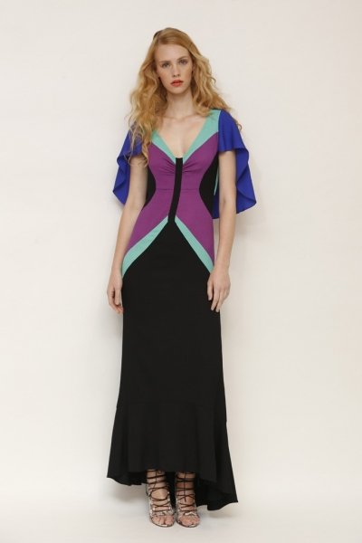 画像1: Tracy Reese トレイシーリース  Stretch Crepe Fit & Flare Maxi Dress (1)