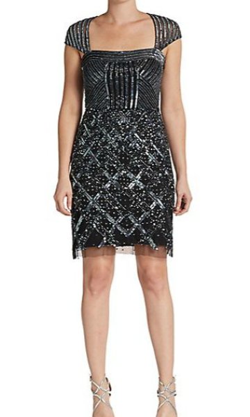 画像1: Adrianna Papell　　　Beaded & Sequined Cocktail Dress 　gunmetal  (1)