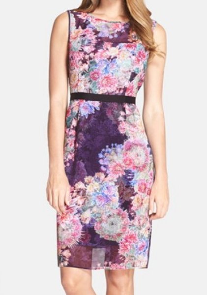 画像1: Adrianna Papell　 Print Illusion Yoke Chiffon Sheath Dress (1)