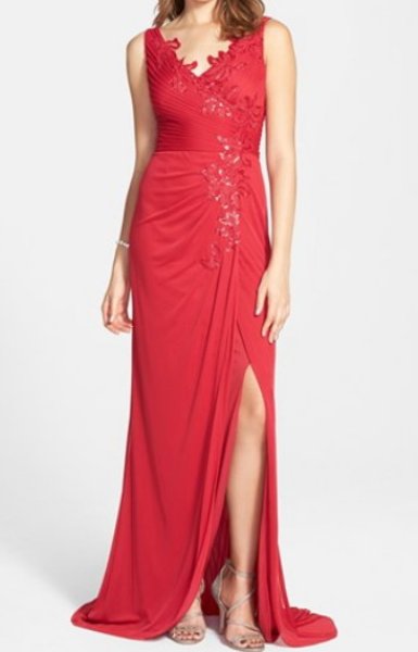 画像1: Adrianna Papell　　　Sequin Tulle Faux Wrap Gown (1)