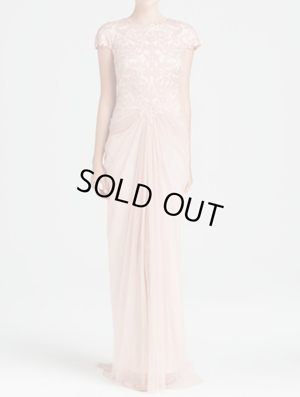 画像1: Tadashi Shoji    Cap Sleeve Lace & Chiffon dress ピンク系 (1)