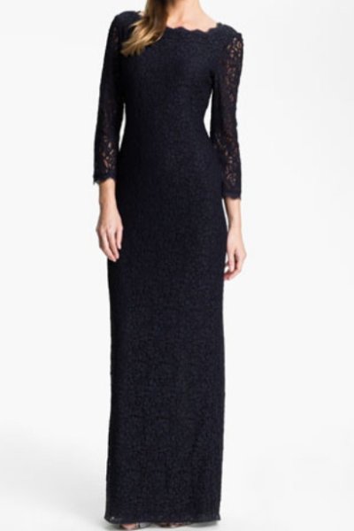 画像1: Adrianna Papell　　　Scalloped Lace Gown ネイビー (1)