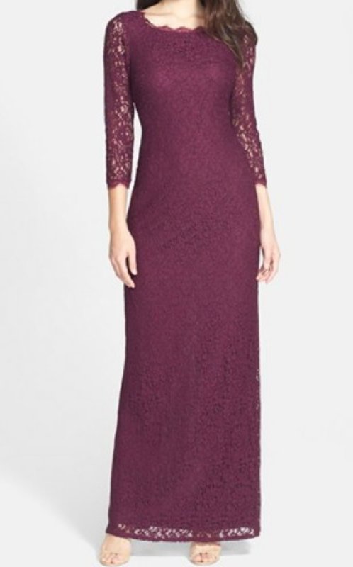 画像1: Adrianna Papell　　　Scalloped Lace Gown マルベリー (1)