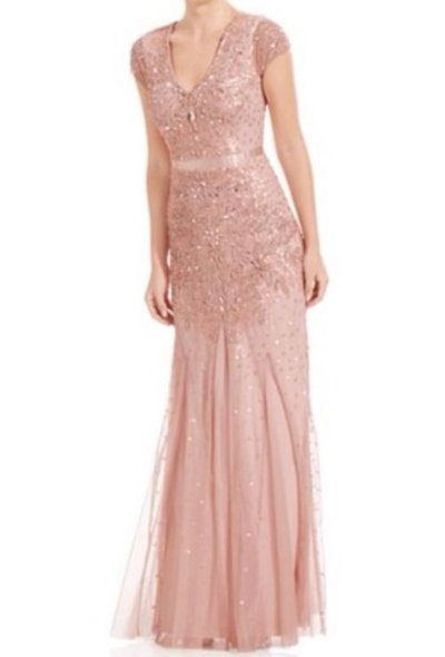 画像1: 【ドラマ使用】Adrianna Papell　　 Cap-Sleeve Embellished Gown　BLUSH  82401