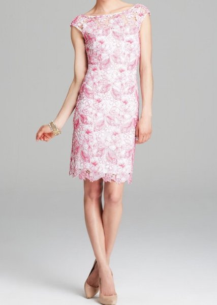 画像1: ML Monique Lhuillier   Cap Sleeve Contrast Lace  (1)