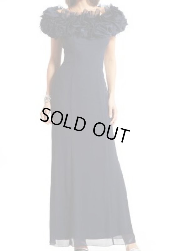 画像1: Tadashi Shoji  ローズラッフルロングドレス ネイビー系 (1)