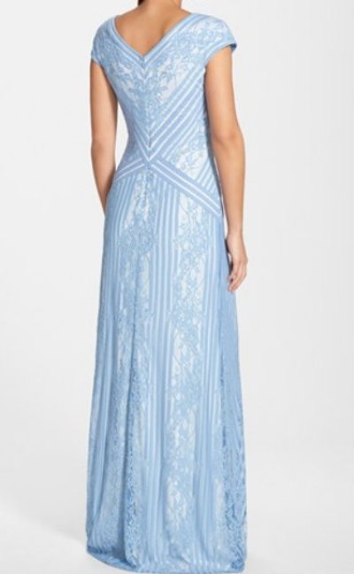 画像1: Tadashi Shoji    Stripe Lace V-Neck Gown　ブルー系