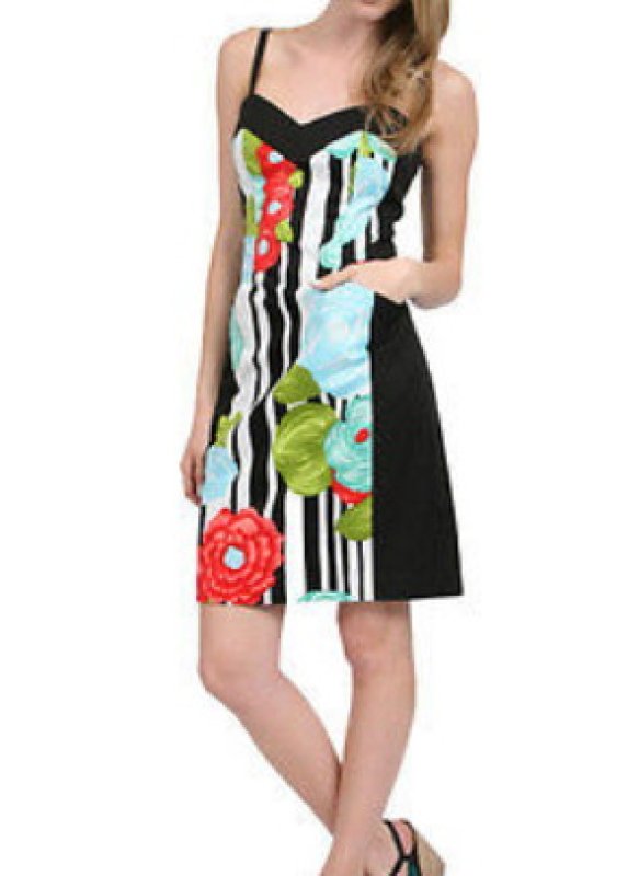 画像1: Nanette Lepore 　 ストライプ＆花柄パネルドレス (1)