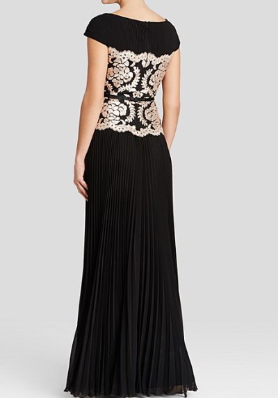 画像1: Tadashi Shoji    Neoprene Sequin Lace Bodice Gown ブラック