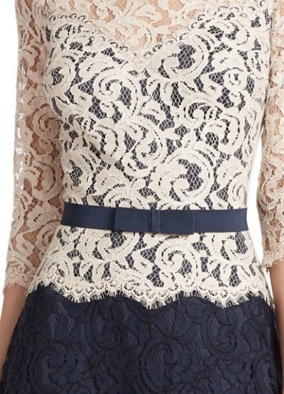 画像1: Tadashi Shoji      Belted Lace Contrast Dress　 ラテ・ネイビー