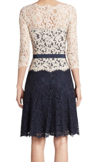 画像2: Tadashi Shoji      Belted Lace Contrast Dress　 ラテ・ネイビー