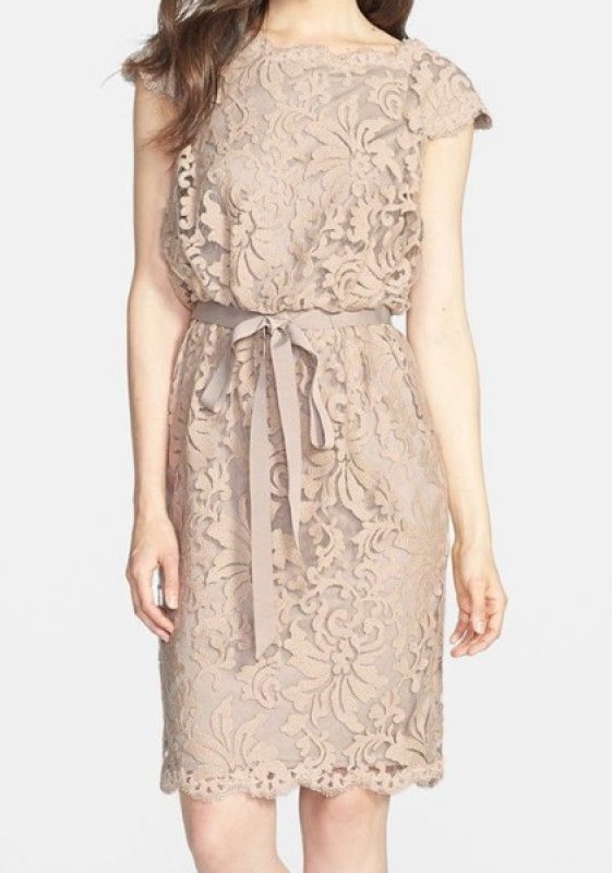 画像1: Tadashi Shoji      Lace Blouson Dress ベージュ系 (1)