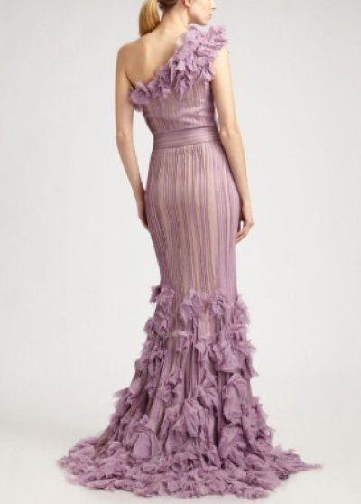 画像1: 【Julie Bowen愛用】Tadashi Shoji     One Shoulder Rosette Cascading dress  ラベンダー系