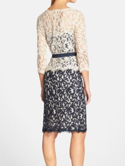 画像1: Tadashi Shoji      Two-Tone Lace Sheath Dress　 ラテ・ネイビー