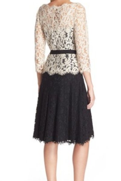 画像1: Tadashi Shoji      Belted Lace Contrast Dress　 ラテ・ブラック