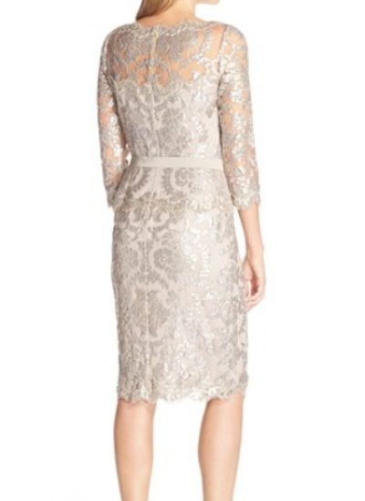 画像1: Tadashi Shoji　　　Sequin Lace Cocktail Dress 　SAND ベージュ系、グレー系