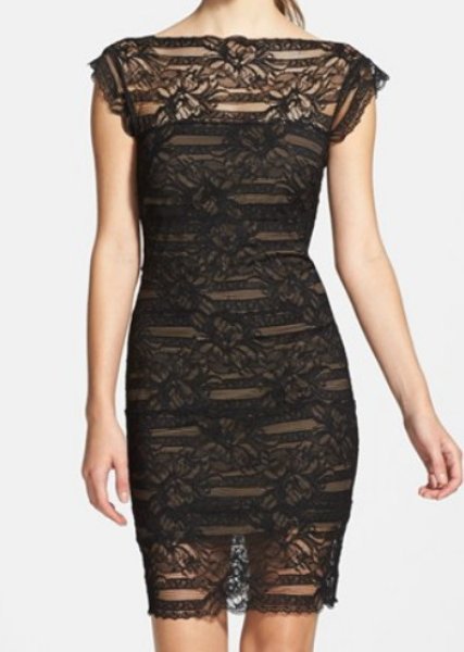 画像1: 【ドラマ使用】Nicole Miller　　　Illusion Yoke Lace Sheath Dress (1)