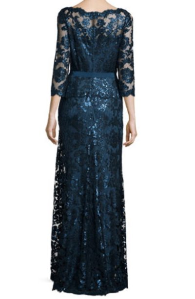 画像1: Tadashi Shoji   Lace Bow-Waist Gown   Starry Night 　ブルー系、グリーン系