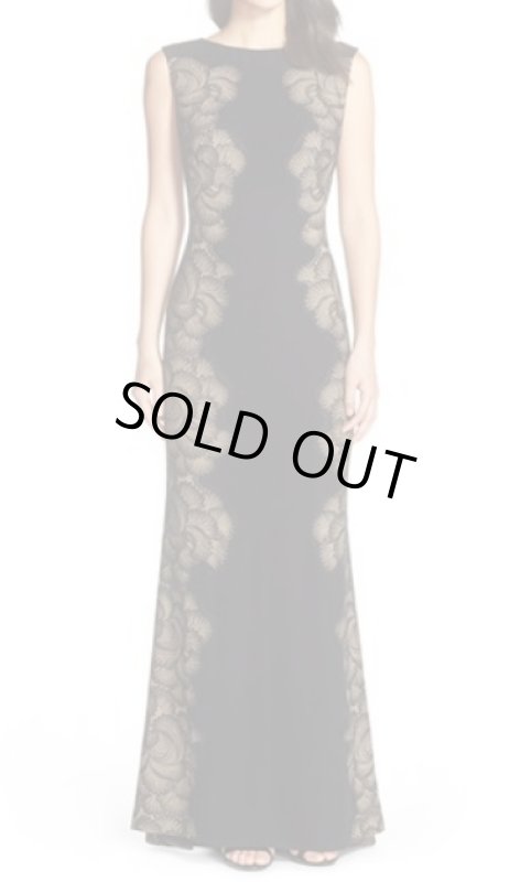 画像1: Tadashi Shoji    サイドアップリケロングドレス ブラック (1)