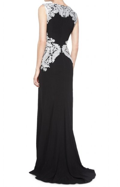 画像1: Tadashi Shoji      Sleeveless Lace-Embellished Gown ブラック