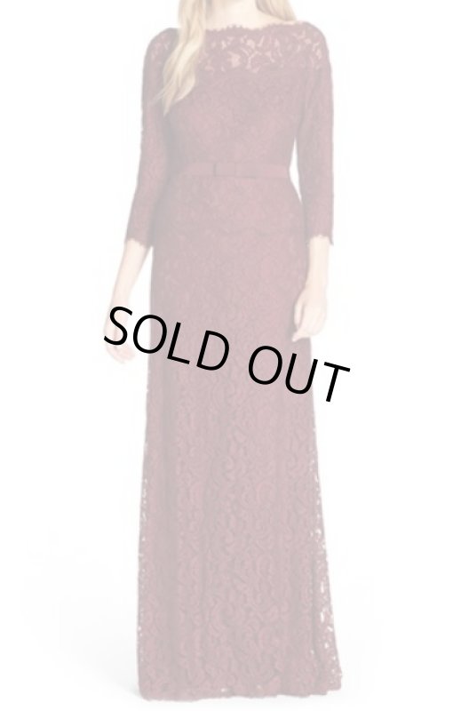 画像1: 限定セール！Tadashi Shoji タダシショージ 　AMBERLY  belted Lace Combo Gown  AUBURN (1)