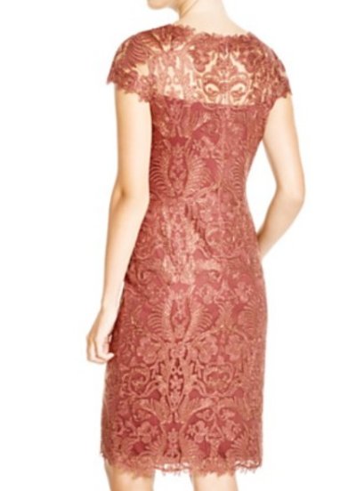 画像1: 【ドラマ使用】Tadashi Shoji    Corded Embroidery on Tulle Cap Sleeve Dress　モカ