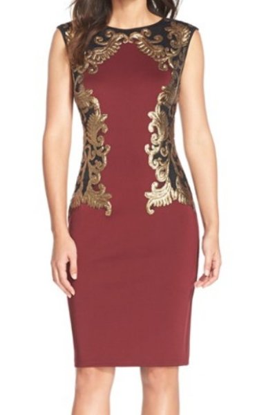 画像1: Tadashi Shoji　　　Sequined Neoprene Dress  Auburn (1)