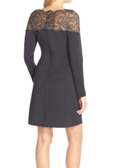 画像1: 【ヴァンサンカン掲載】Tadashi Shoji  タダシショージ   Embellished Lace & Jersey A-Line Dress ブラック