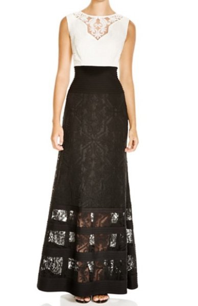 画像1: Tadashi Shoji　　　Color Block Lace Gown ブラック (1)