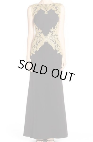 画像1: 【川井郁子さんご着用】Tadashi Shoji      Sleeveless Lace-Embellished Gown　ゴールド ブラック (1)