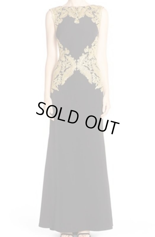 画像1: 【川井郁子さんご着用】Tadashi Shoji      Sleeveless Lace-Embellished Gown　ゴールド ブラック (1)
