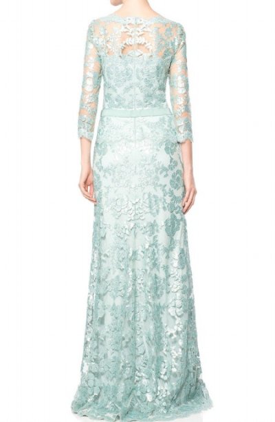 画像1: Tadashi Shoji   Lace Bow-Waist Gown   ミント ブルー系