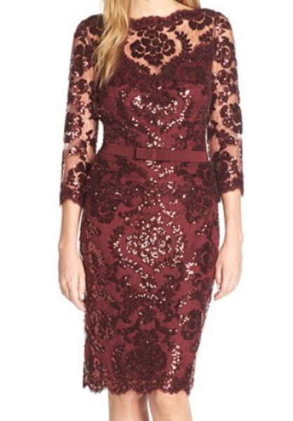 画像1: Tadashi Shoji　　　Sequin Lace Cocktail Dress 　marsala (1)