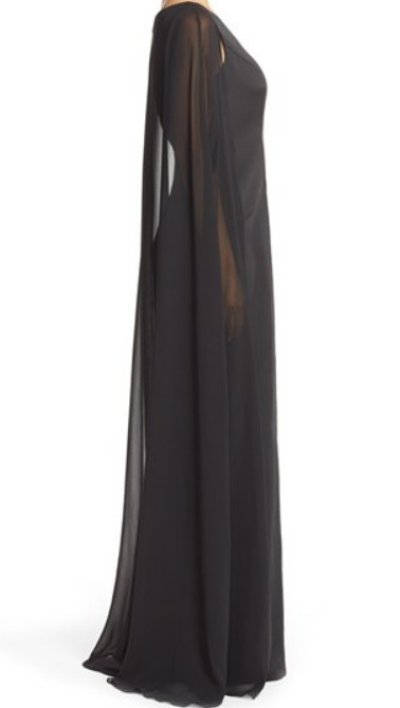 画像2: Adrianna Papell　　　Satin Column Gown with Chiffon Cape ブラック