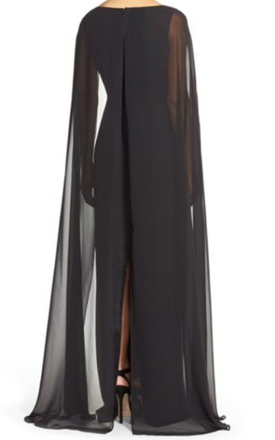 画像1: Adrianna Papell　　　Satin Column Gown with Chiffon Cape ブラック