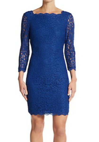 画像1: Adrianna Papell   L/S Lace Dress  　prussian  (1)