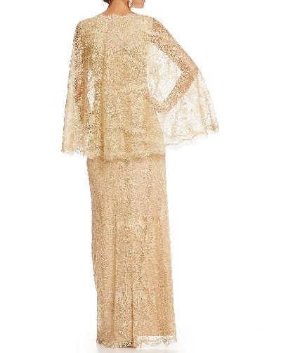 画像2: Tadashi Shoji   　Lace Cape Gown ベージュ系