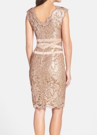 画像1: Tadashi Shoji　 Scalloped-Neck Lace Cocktail Dress ginseng